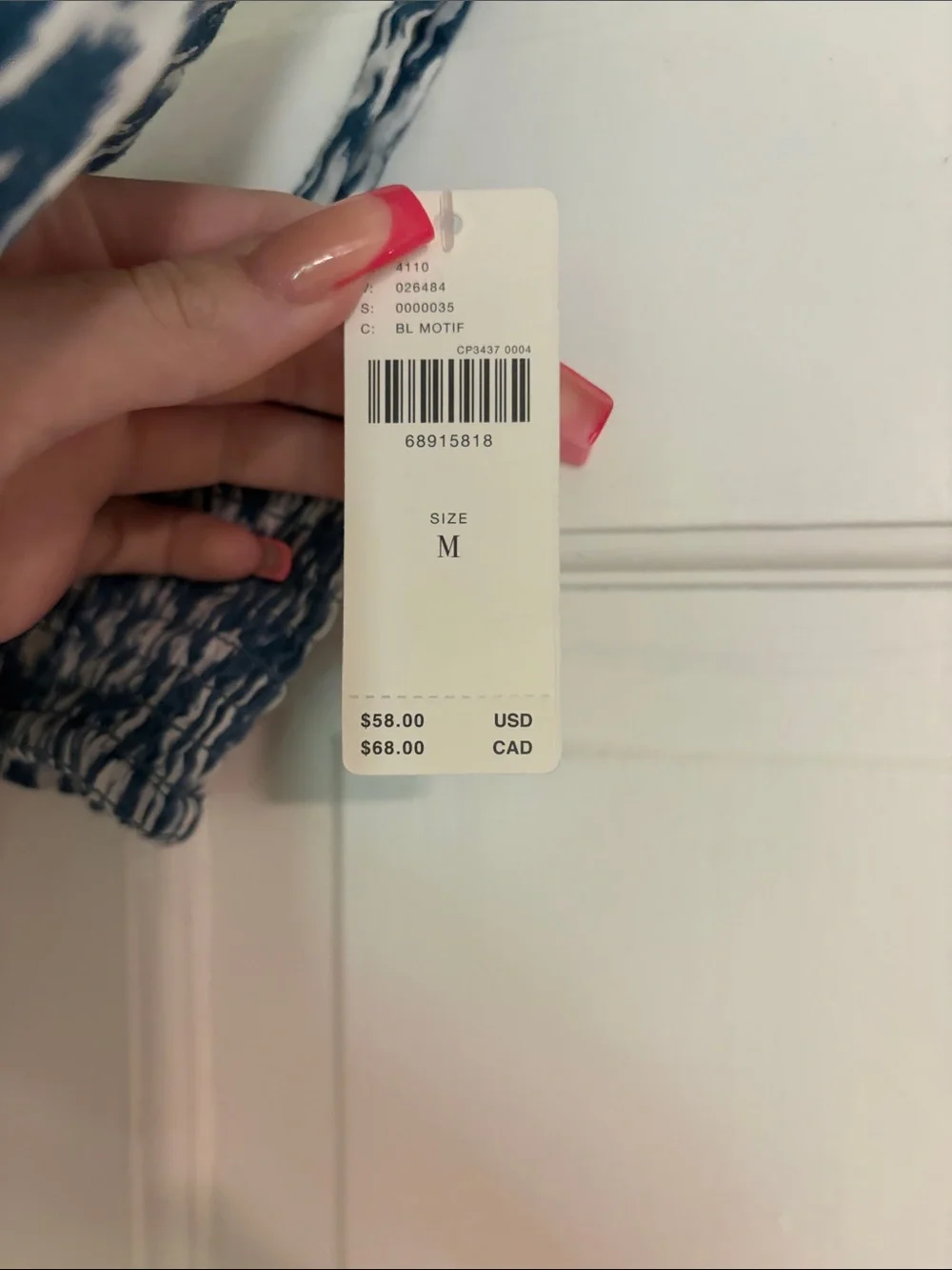 Anthropologie Blue and White Ikat Bralette